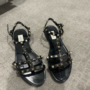 Authentic Valentino black rockstud sandals with back strap. Minimally worn.